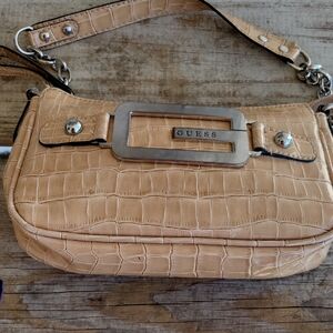 Guess Beige Croc-Embossed Small Y2K Bag 9x5
